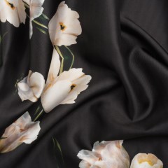 Black and Whisper White Digitally Printed Flowers on a Premium Mikado/Twill Black and Whisper White Digitally Printed Flowers on a Premium Mikado/Twill