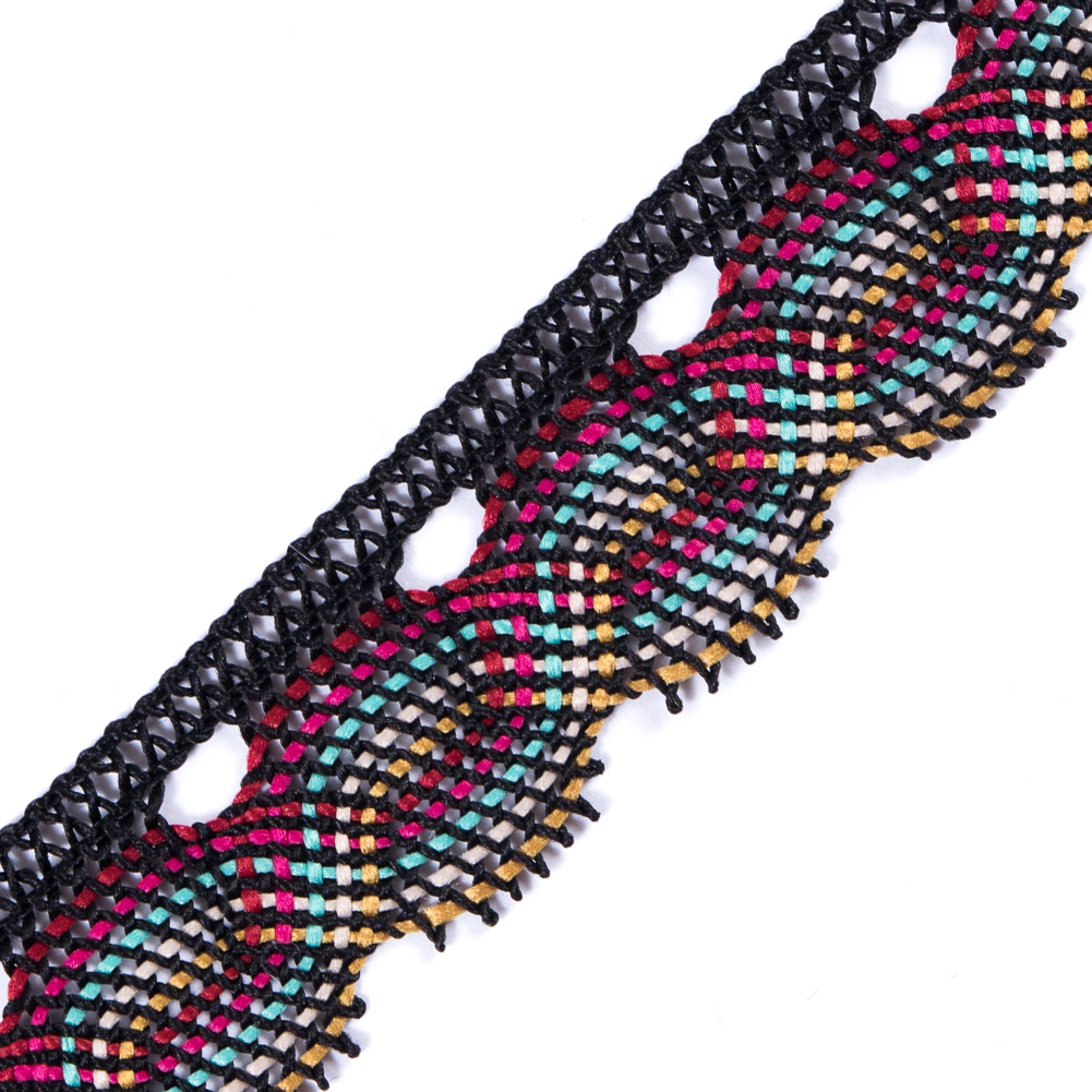 Black Multicolor Crochet Trim - 1"