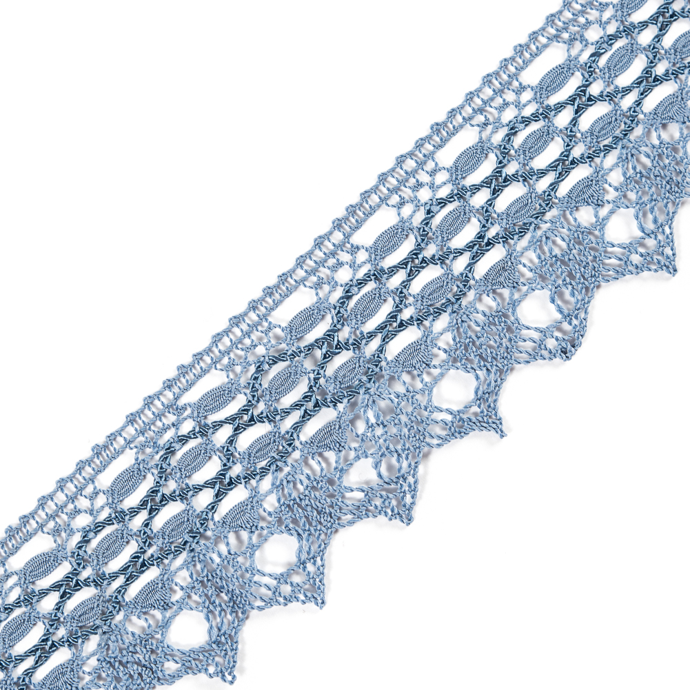 European Light Blue Scalloped Crochet Lace Trim with Satin Ribbon Detail – 2″ European Light Blue Scalloped Crochet Lace Trim with Satin Ribbon Detail – 2″