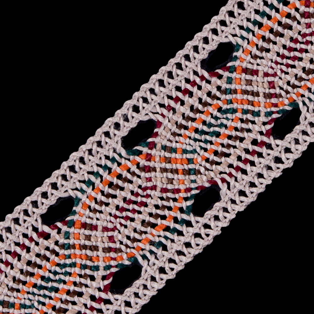 Beige Multicolor Crochet Trim - 1.25"