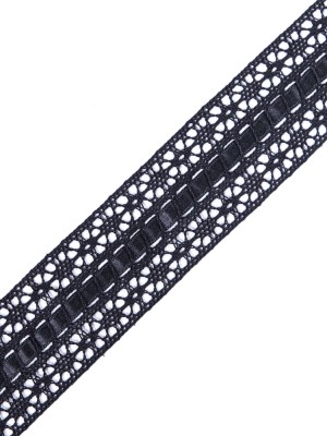 European Black Crochet Trim with Satin Ribbon Detail – 1.5″ European Black Crochet Trim with Satin Ribbon Detail – 1.5″