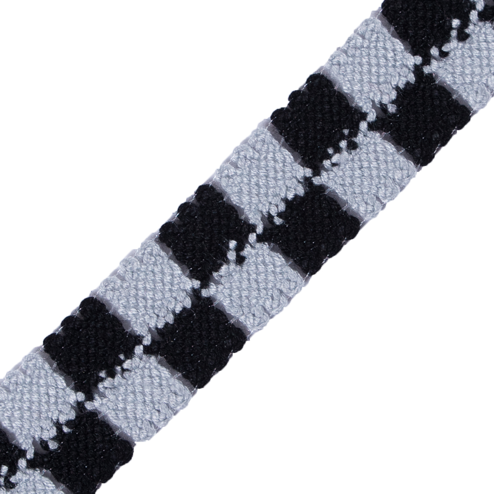Black and Silver 2 Row Checkered Crochet Trim - 1"
