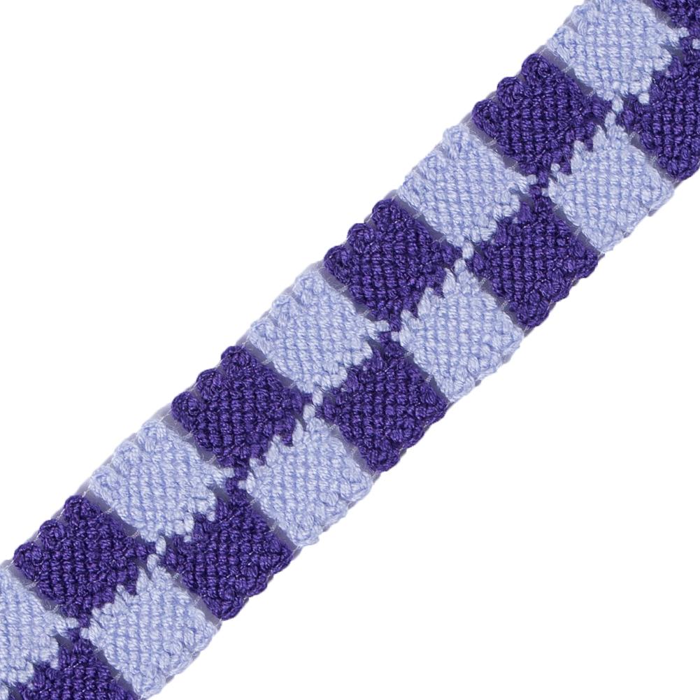 Purple 2 Row Checkered Crochet Trim - 1"