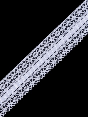 European White Scalloped Crochet Trim with Ribbon Detail – 1.5″ European White Scalloped Crochet Trim with Ribbon Detail – 1.5″