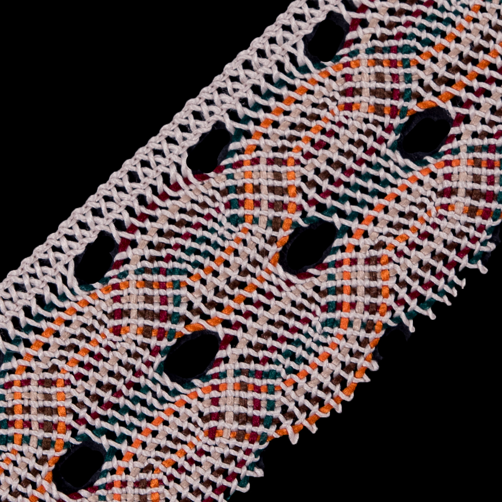 Beige Multicolor Crochet Trim - 1.75"