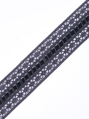 European Gray Crochet Trim with Satin Ribbon Detail – 1.5″ European Gray Crochet Trim with Satin Ribbon Detail – 1.5″