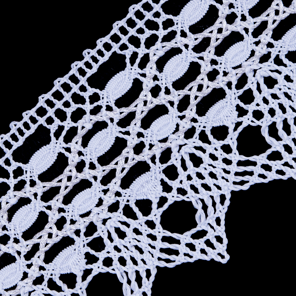 European White Scalloped Crochet Lace Trim with Satin Ribbon Detail - 2"