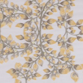 Yellow and Metallic Gold Floral Novelty Embroidered Mesh Yellow and Metallic Gold Floral Novelty Embroidered Mesh
