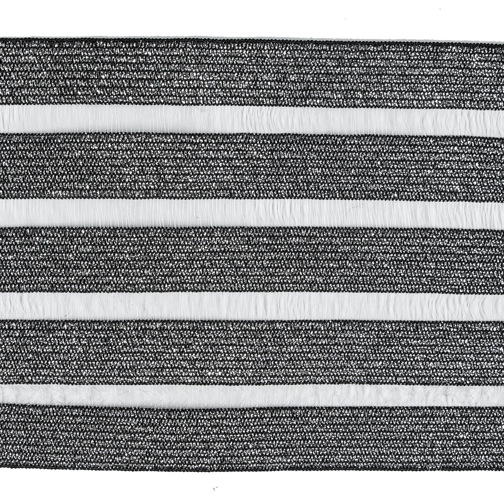 Italian Metallic Silver Elastic Trim with Sheer Stripes - 3.5"