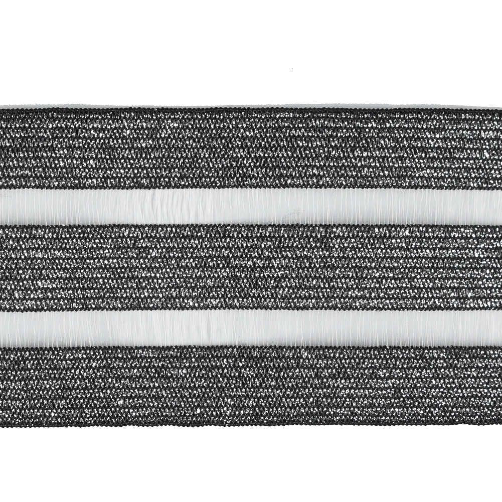 Italian Metallic Silver Elastic Trim with Sheer Stripes – 2″ Italian Metallic Silver Elastic Trim with Sheer Stripes – 2″