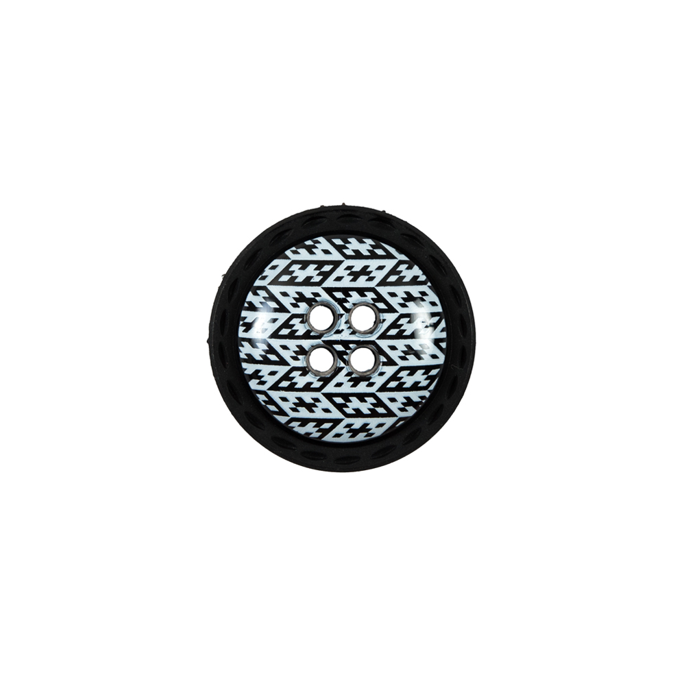Italian Black and White Geometric Domed Button – 24L/15mm Italian Black and White Geometric Domed Button – 24L/15mm