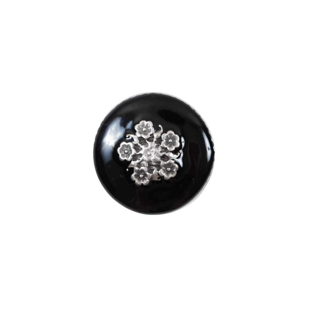 Italian Black and Silver Floral Metal Button – 24L/15mm Italian Black and Silver Floral Metal Button – 24L/15mm