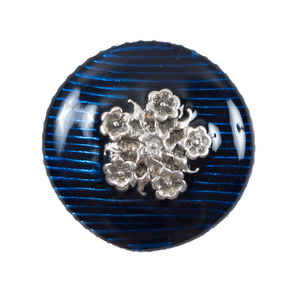 Italian Royal Blue and Silver Floral Metal Button – 44L/28mm Italian Royal Blue and Silver Floral Metal Button – 44L/28mm