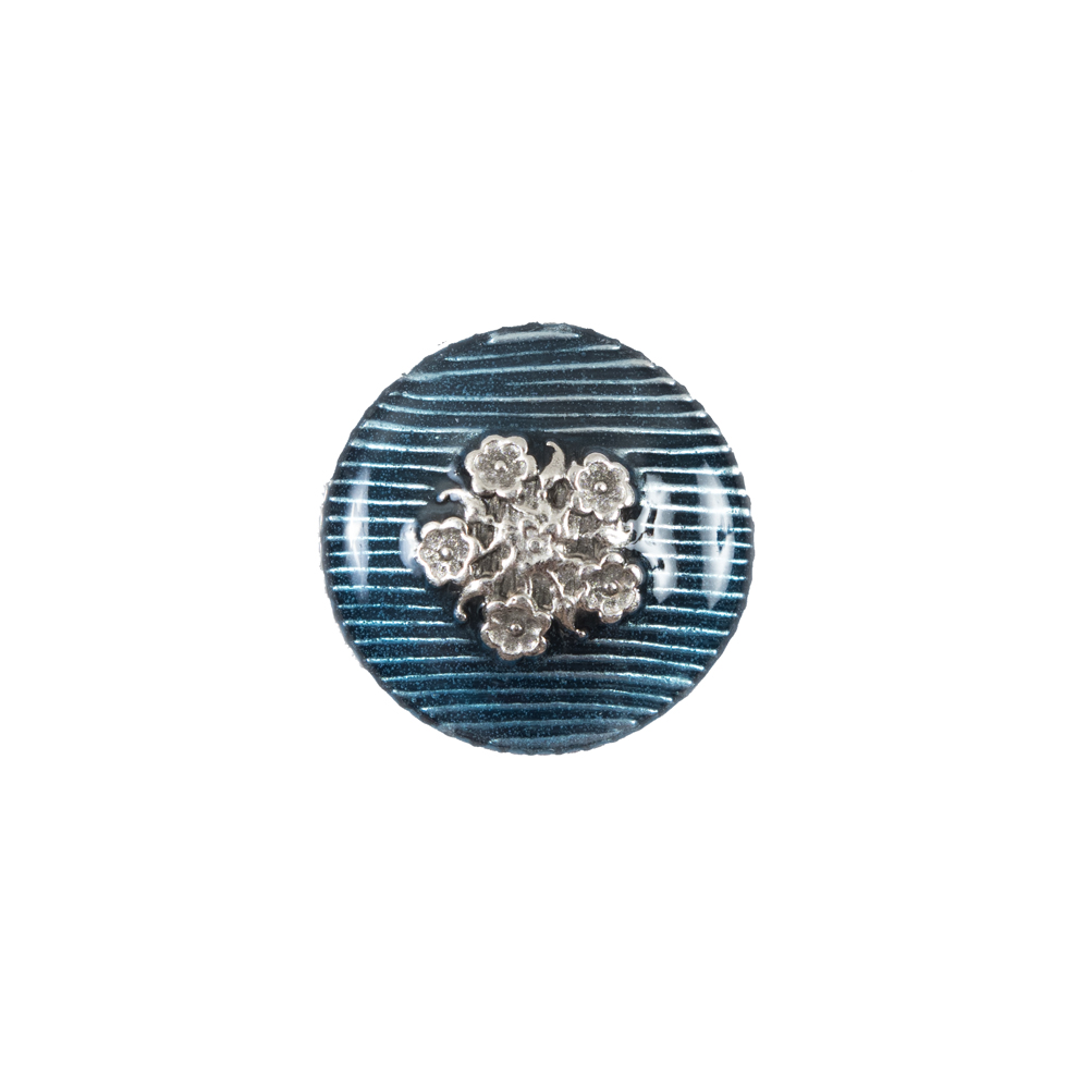 Italian Aqua and Silver Floral Metal Button – 24L/15mm Italian Aqua and Silver Floral Metal Button – 24L/15mm
