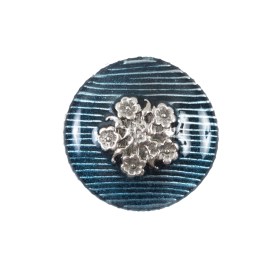 Italian Aqua and Silver Floral Metal Button – 36L/23mm Italian Aqua and Silver Floral Metal Button – 36L/23mm