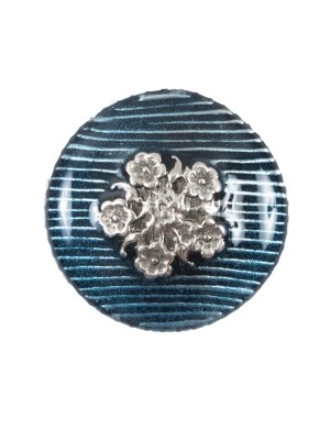 Italian Aqua and Silver Floral Metal Button – 36L/23mm Italian Aqua and Silver Floral Metal Button – 36L/23mm
