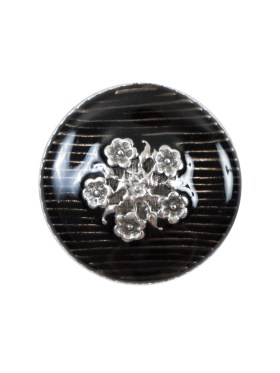 Italian Translucent Black and Silver Floral Metal Button – 36L/23mm Italian Translucent Black and Silver Floral Metal Button – 36L/23mm