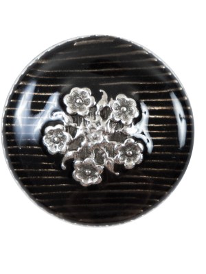 Italian Translucent Black and Silver Floral Metal Button – 44L/28mm Italian Translucent Black and Silver Floral Metal Button – 44L/28mm