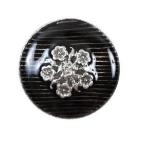 Italian Translucent Black and Silver Floral Metal Button – 44L/28mm Italian Translucent Black and Silver Floral Metal Button – 44L/28mm