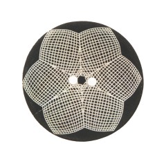 Italian Black and White Floral Printed Mother Of Pearl Button – 44L/28mm Italian Black and White Floral Printed Mother Of Pearl Button – 44L/28mm