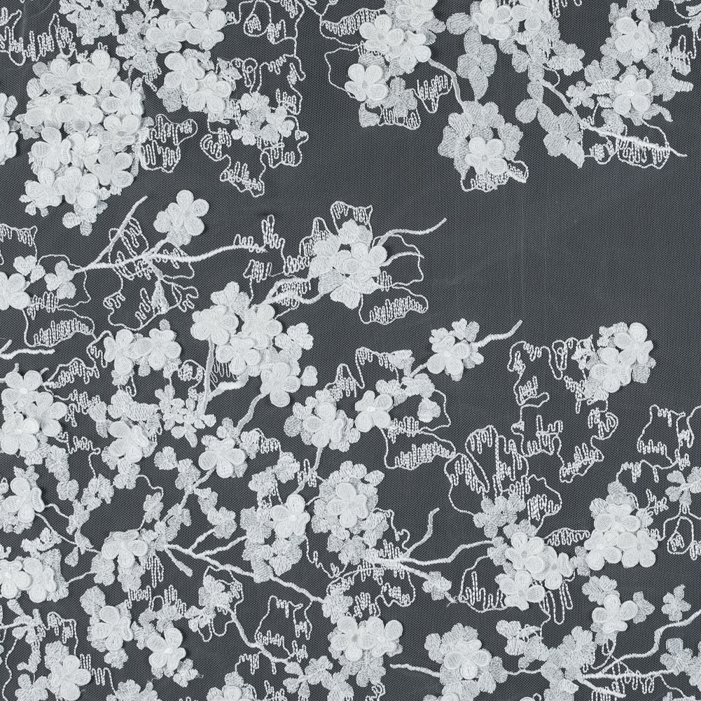 3D Embroidered Stretch Netting Lace – Off-White Floral 3D Embroidered Stretch Netting Lace – Off-White Floral