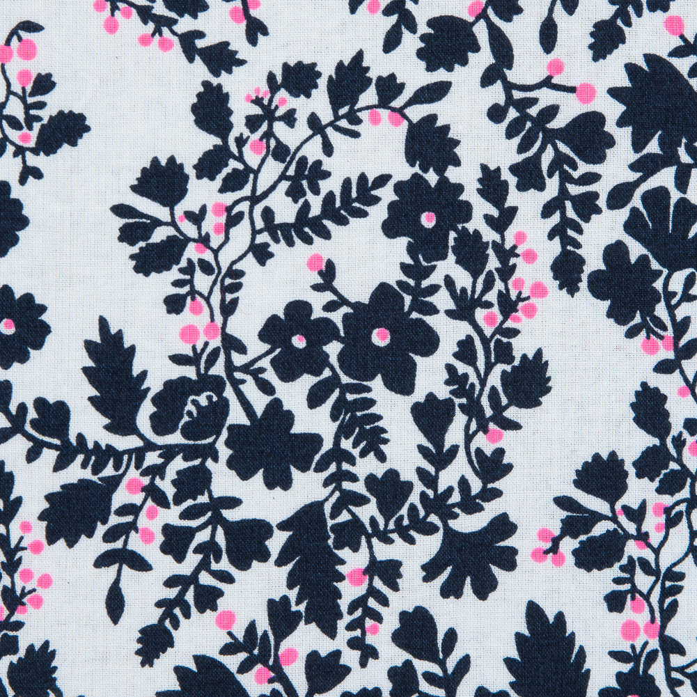 Cotton Voile Print – Black Iris, White and Hot Pink Floral Cotton Voile Print – Black Iris, White and Hot Pink Floral