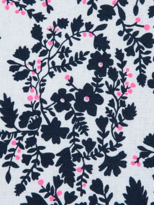 Cotton Voile Print – Black Iris, White and Hot Pink Floral Cotton Voile Print – Black Iris, White and Hot Pink Floral