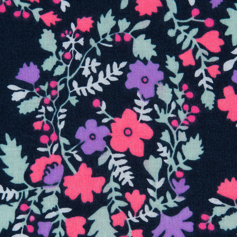 Cotton Voile Print – Hot Pink, Pale Aqua and Black Iris Floral Cotton Voile Print – Hot Pink, Pale Aqua and Black Iris Floral