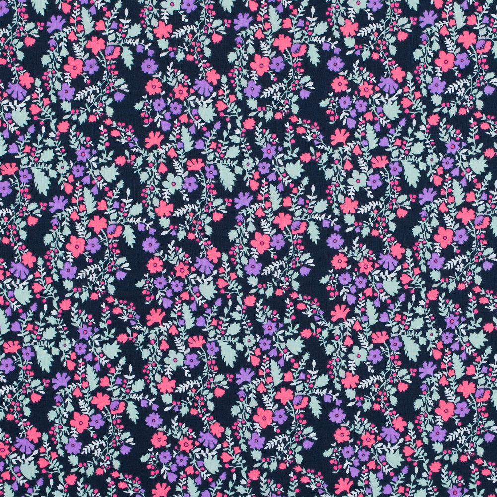 Cotton Voile Print – Hot Pink, Pale Aqua and Black Iris Floral Cotton Voile Print – Hot Pink, Pale Aqua and Black Iris Floral
