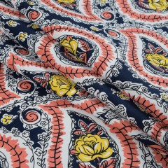 Black Iris, Melon and Cyber Yellow Paisley Stretch Cotton Sateen Black Iris, Melon and Cyber Yellow Paisley Stretch Cotton Sateen