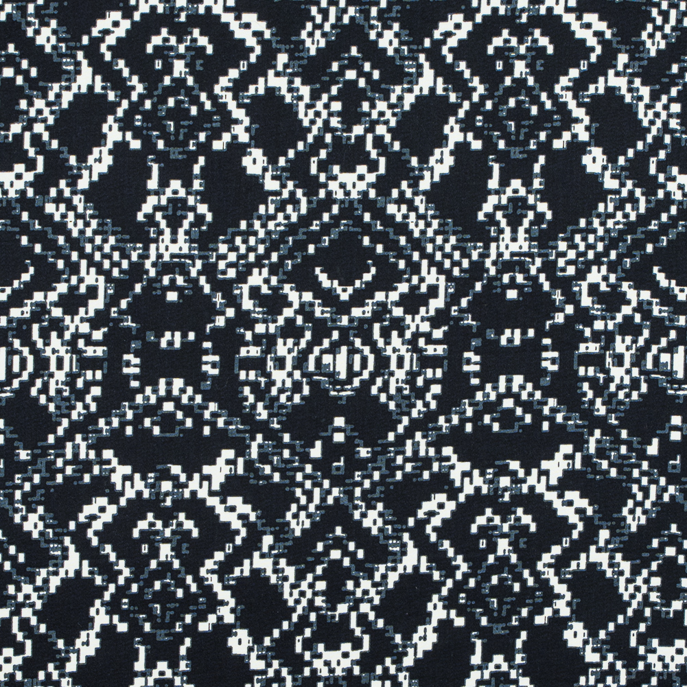 Black and Winter White Abstract Printed Stretch Cotton Sateen Black and Winter White Abstract Printed Stretch Cotton Sateen