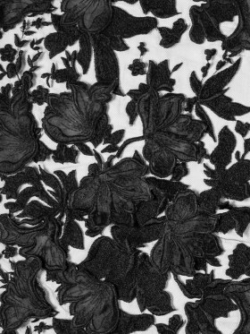 3D Embroidered Lace – Black Floral on Black Netting 3D Embroidered Lace – Black Floral on Black Netting