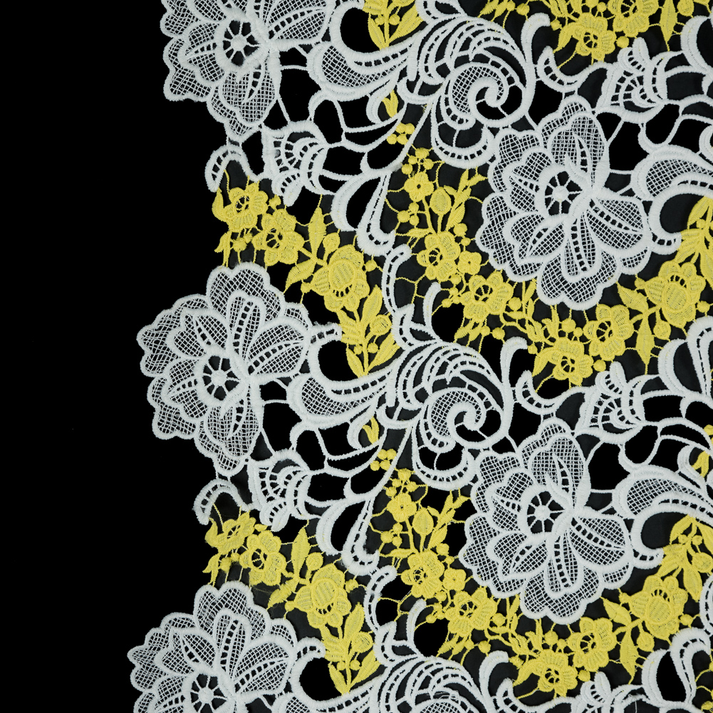 Embroidered Guipure Lace – White and Yellow Floral Embroidered Guipure Lace – White and Yellow Floral