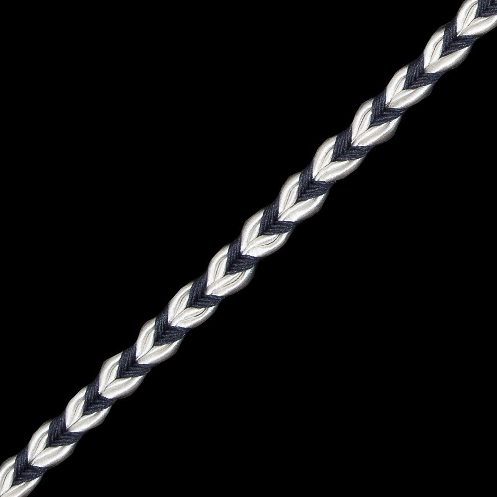 Charcoal and White Two-Tone Braided Trim - 0.25"