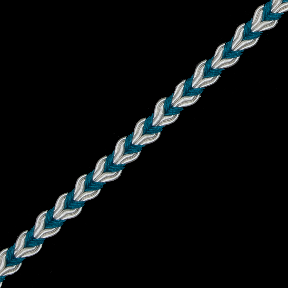 Teal and White Two-Tone Braided Trim - 0.25"