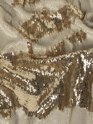 Stretch Rayon Jersey with Two-Tone Paillette Sequins – Spumante and Ivory on Tofu – Nyla Collection Stretch Rayon Jersey with Two-Tone Paillette Sequins – Spumante and Ivory on Tofu – Nyla Collection