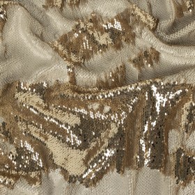 Stretch Rayon Jersey with Two-Tone Paillette Sequins – Spumante and Ivory on Tofu – Nyla Collection Stretch Rayon Jersey with Two-Tone Paillette Sequins – Spumante and Ivory on Tofu – Nyla Collection