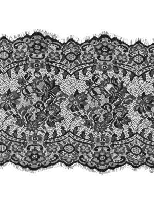Black Wide Floral Lace with Eyelash Edges Black Wide Floral Lace with Eyelash Edges