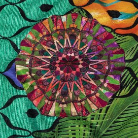 Green, Baja Blue and Orange Mandalas and Leaves Printed Polyester Chenille Green, Baja Blue and Orange Mandalas and Leaves Printed Polyester Chenille