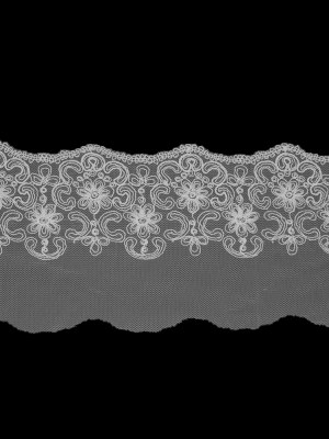 Off-White Floral Embroidered Mesh Trim with a Scalloped Edge – 5.5″ Off-White Floral Embroidered Mesh Trim with a Scalloped Edge – 5.5″