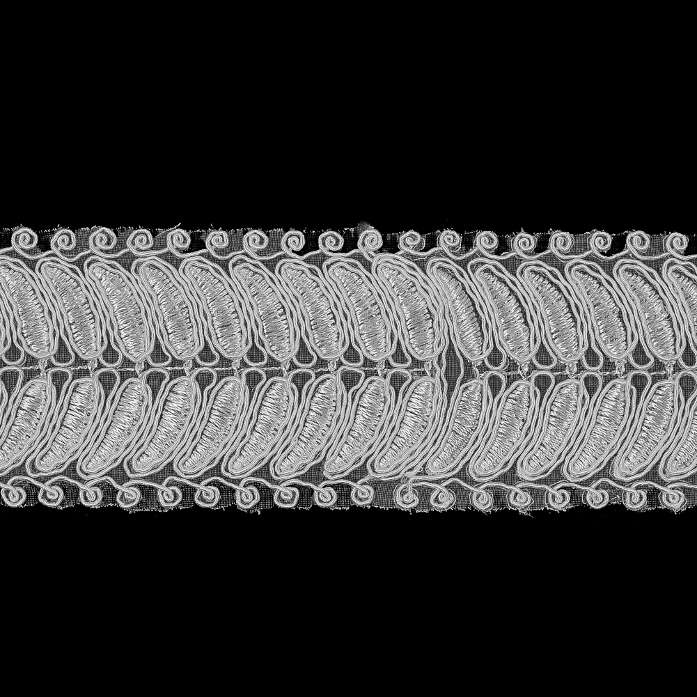 Off-White Heavily Embroidered Tulle Trimming - 2"