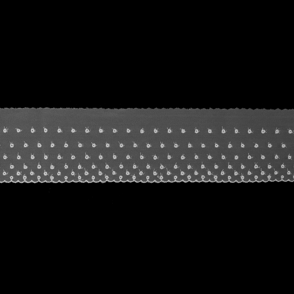 White Embroidered Dots on Mesh Trim – 3″ White Embroidered Dots on Mesh Trim – 3″