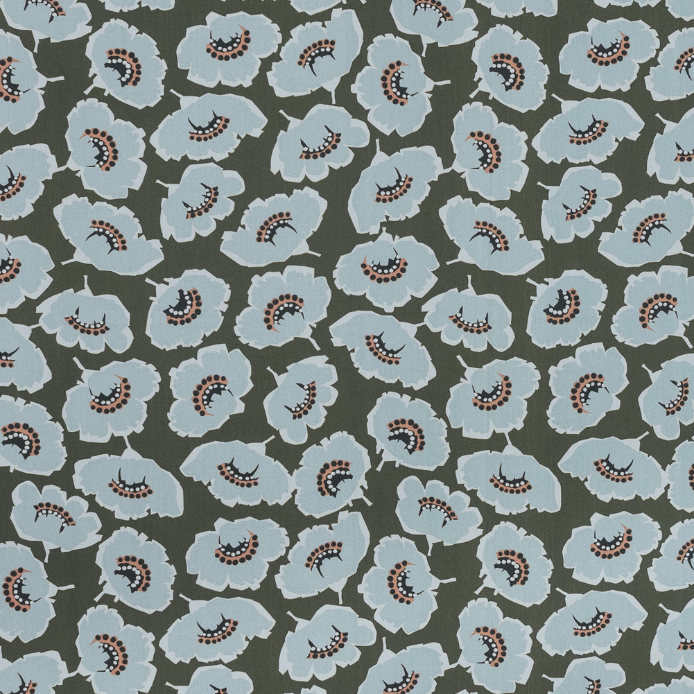 European Ivy Green and Blue Floral Cotton Poplin European Ivy Green and Blue Floral Cotton Poplin