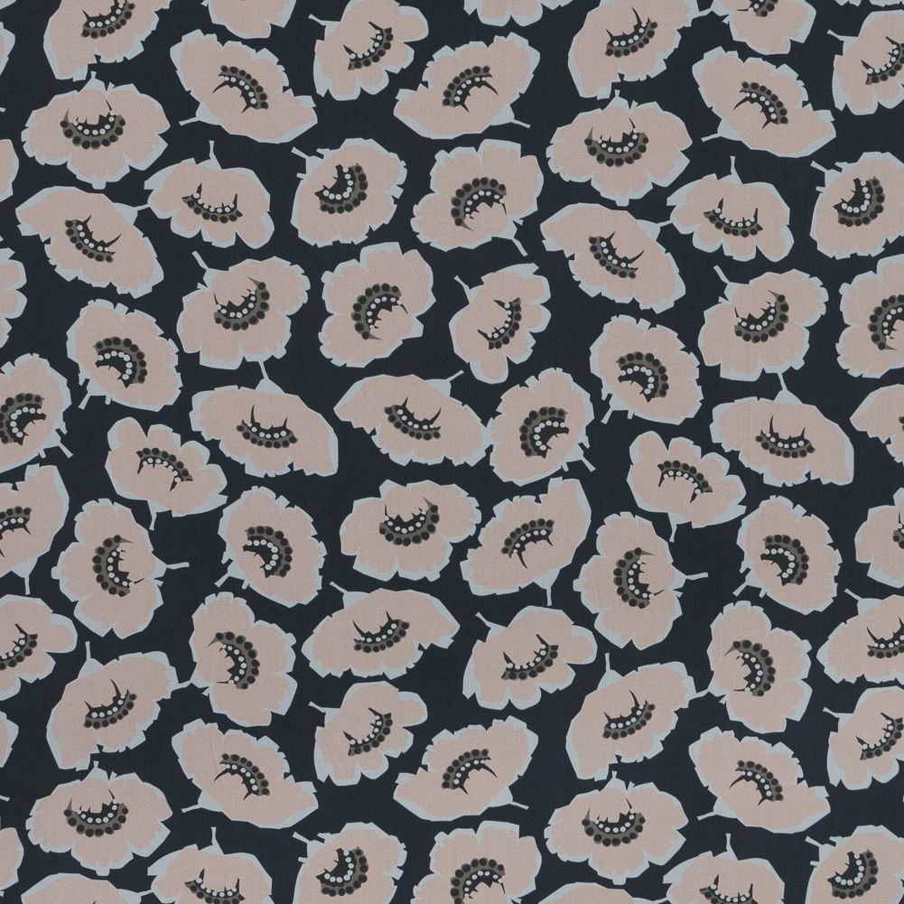 European Navy and Peach Floral Cotton Poplin European Navy and Peach Floral Cotton Poplin