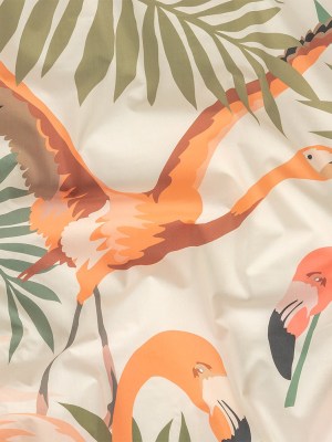 European Ivory, Shell Coral and Burnt Coral Flamingo Printed Cotton Poplin European Ivory, Shell Coral and Burnt Coral Flamingo Printed Cotton Poplin