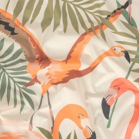 European Ivory, Shell Coral and Burnt Coral Flamingo Printed Cotton Poplin European Ivory, Shell Coral and Burnt Coral Flamingo Printed Cotton Poplin