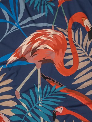 European Navy and Sun Baked Red Flamingo Printed Cotton Poplin European Navy and Sun Baked Red Flamingo Printed Cotton Poplin