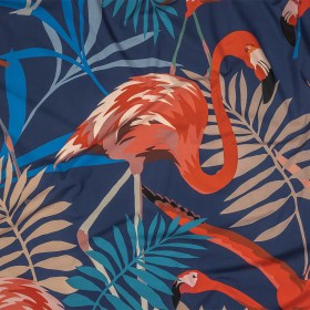 European Navy and Sun Baked Red Flamingo Printed Cotton Poplin European Navy and Sun Baked Red Flamingo Printed Cotton Poplin