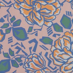 European Peach and Blue Geometric Floral Cotton Poplin European Peach and Blue Geometric Floral Cotton Poplin