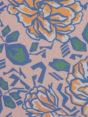 European Peach and Blue Geometric Floral Cotton Poplin European Peach and Blue Geometric Floral Cotton Poplin